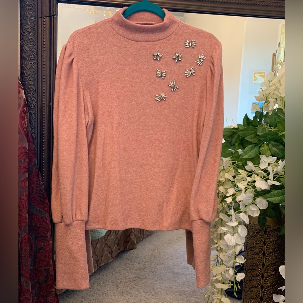 Embellished Blush Pink Turtle Neck Top